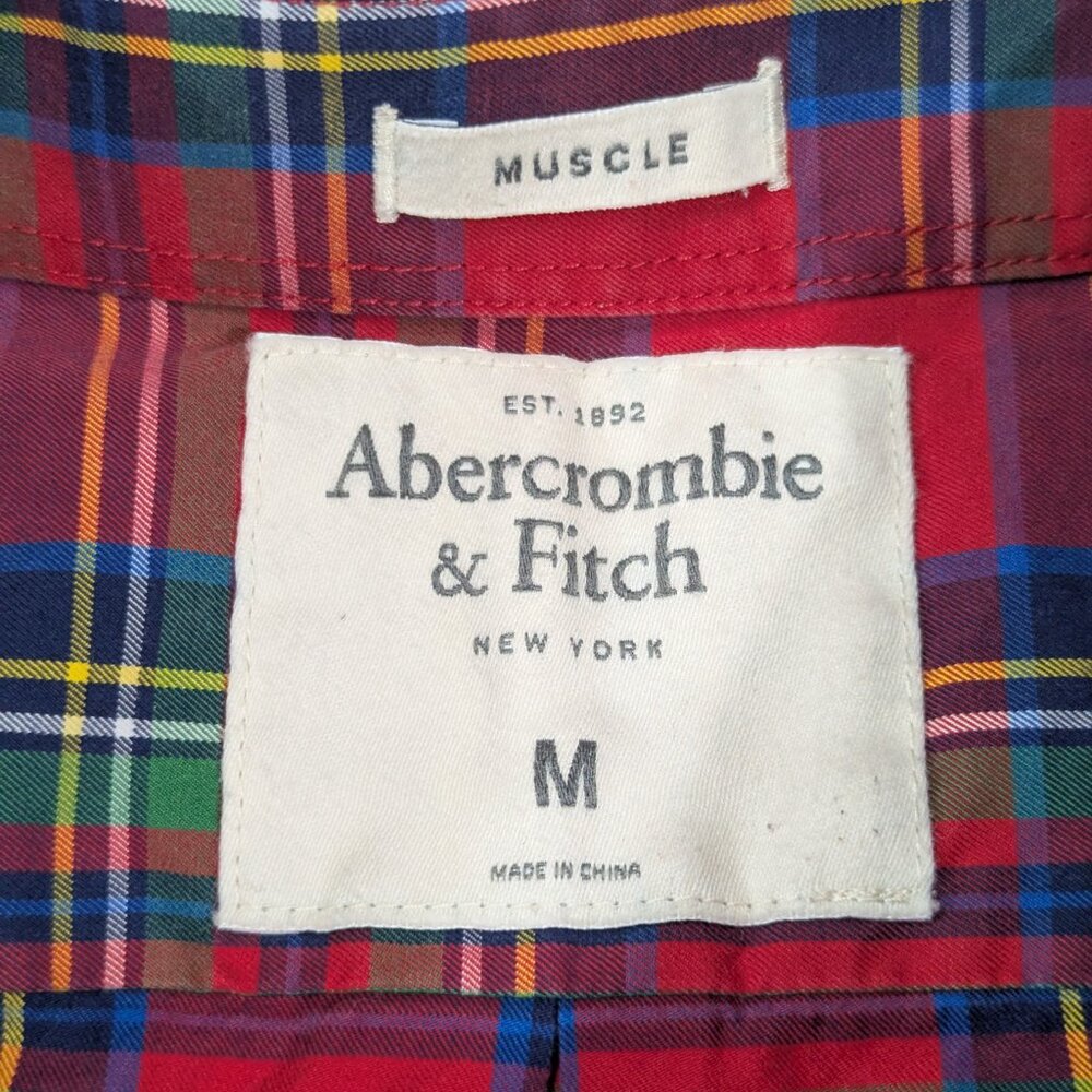 Abercrombie & Fitch Button Down Plaid Shirt Red Green and Blue - Picture 5 of 14